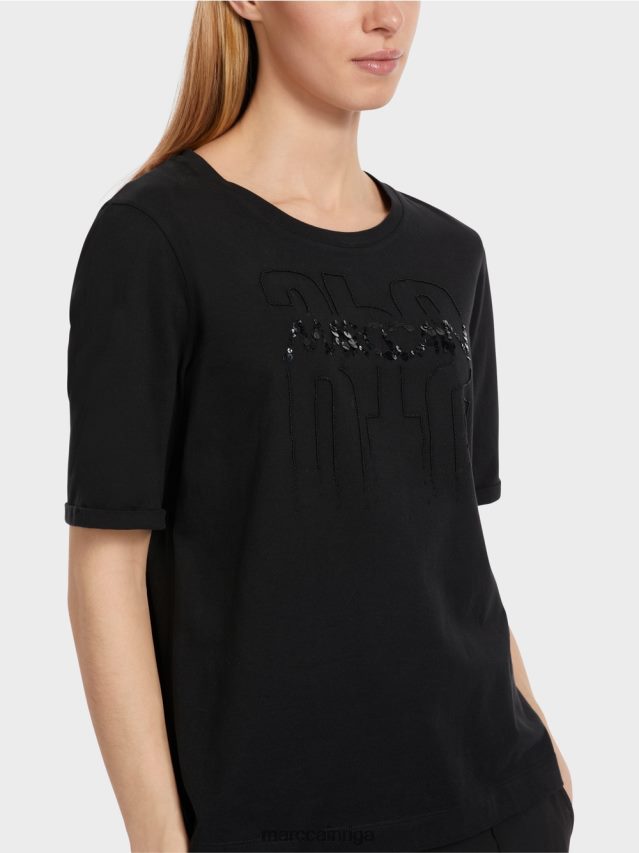 apģērbs melns VRBHXD1262 Marc Cain t-krekls ar aplikāciju