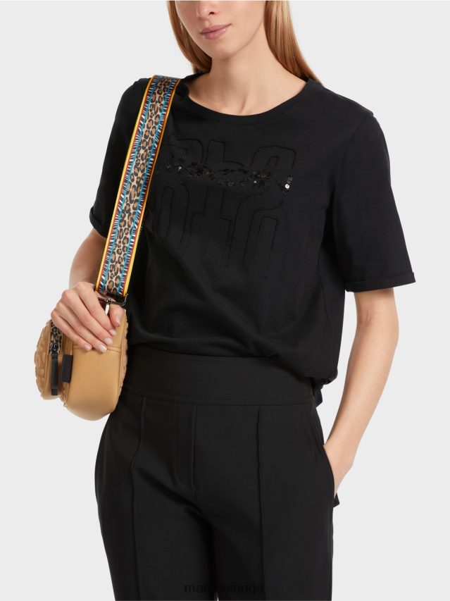 apģērbs melns VRBHXD1262 Marc Cain t-krekls ar aplikāciju