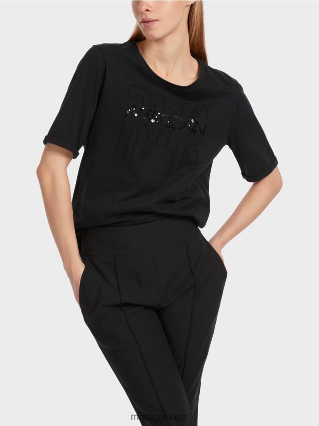 apģērbs melns VRBHXD1262 Marc Cain t-krekls ar aplikāciju