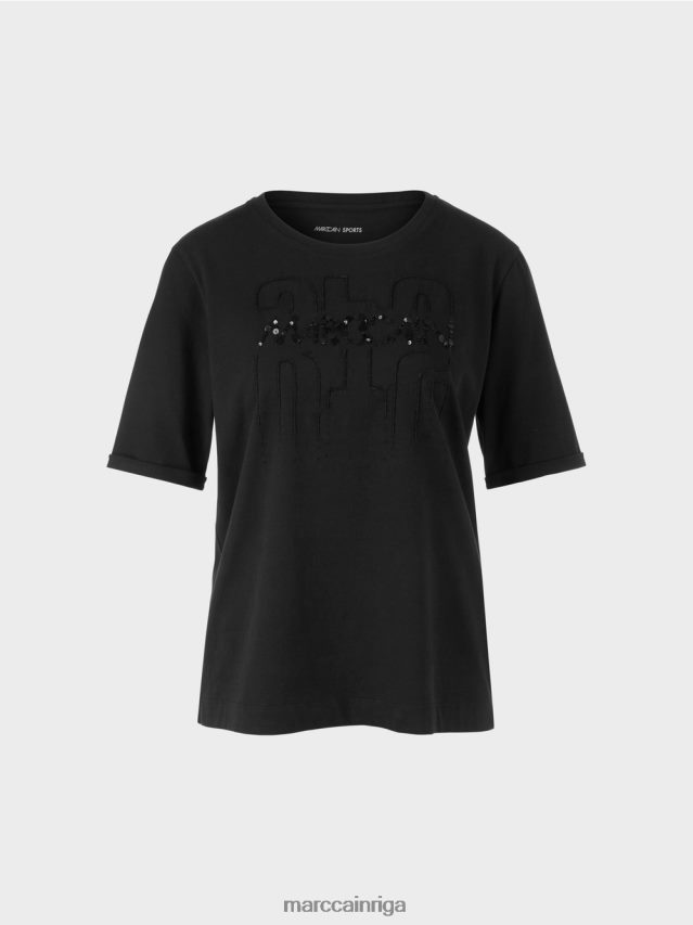 apģērbs melns VRBHXD1262 Marc Cain t-krekls ar aplikāciju