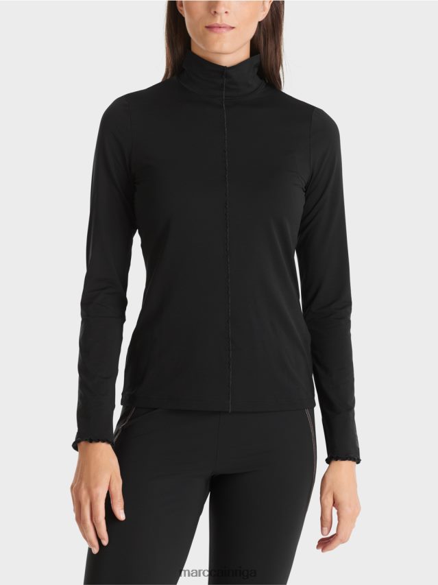 apģērbs melns VRBHXD1266 Marc Cain krekls ar garām piedurknēm ar stāvapkakli