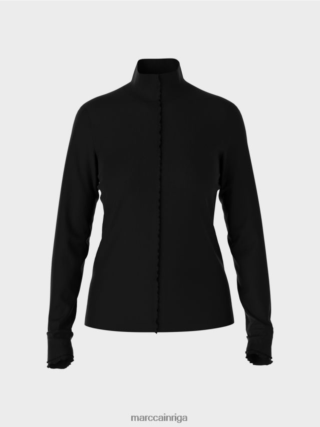 apģērbs melns VRBHXD1266 Marc Cain krekls ar garām piedurknēm ar stāvapkakli