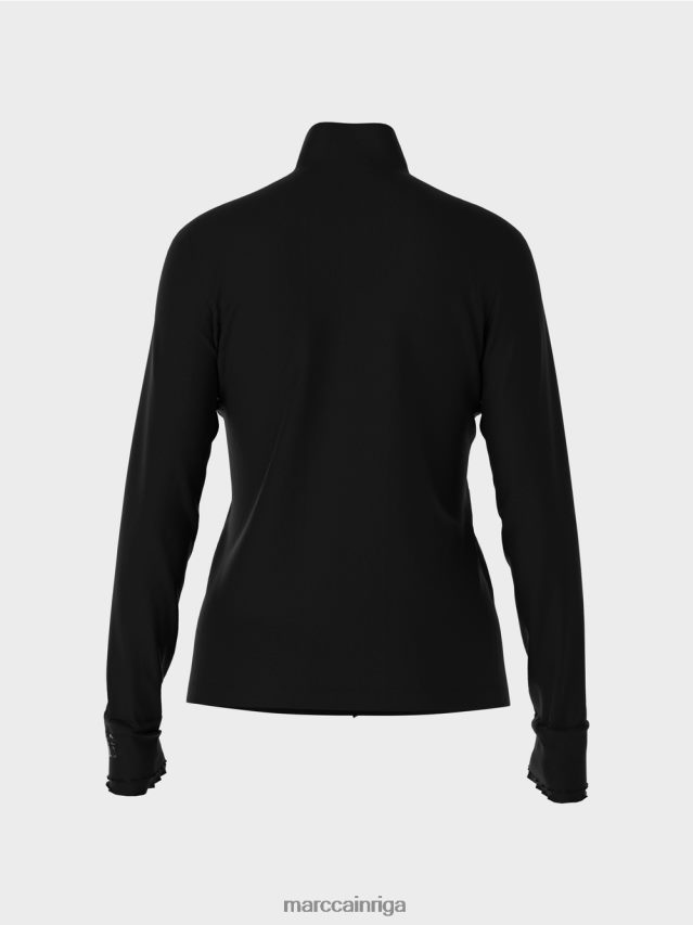 apģērbs melns VRBHXD1266 Marc Cain krekls ar garām piedurknēm ar stāvapkakli