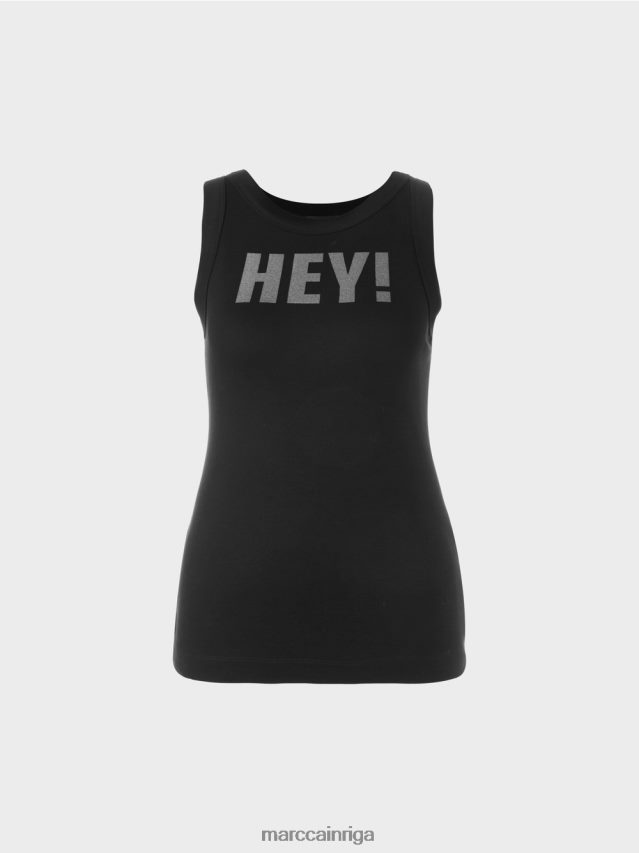 apģērbs melns VRBHXD1268 Marc Cain Tops bez piedurknēm ar mirdzošu apdruku