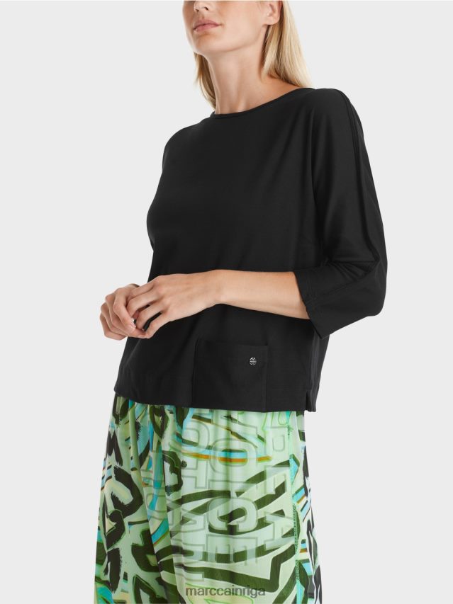 apģērbs melns VRBHXD1272 Marc Cain tops ar laivveida kakla izgriezumu