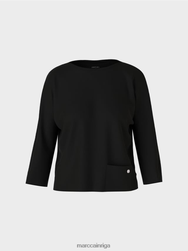 apģērbs melns VRBHXD1272 Marc Cain tops ar laivveida kakla izgriezumu