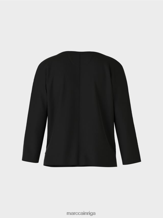 apģērbs melns VRBHXD1272 Marc Cain tops ar laivveida kakla izgriezumu