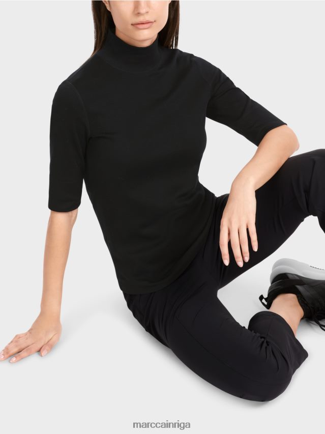 apģērbs melns VRBHXD1311 Marc Cain krekls ar stāvapkakli un 3/4 piedurknēm