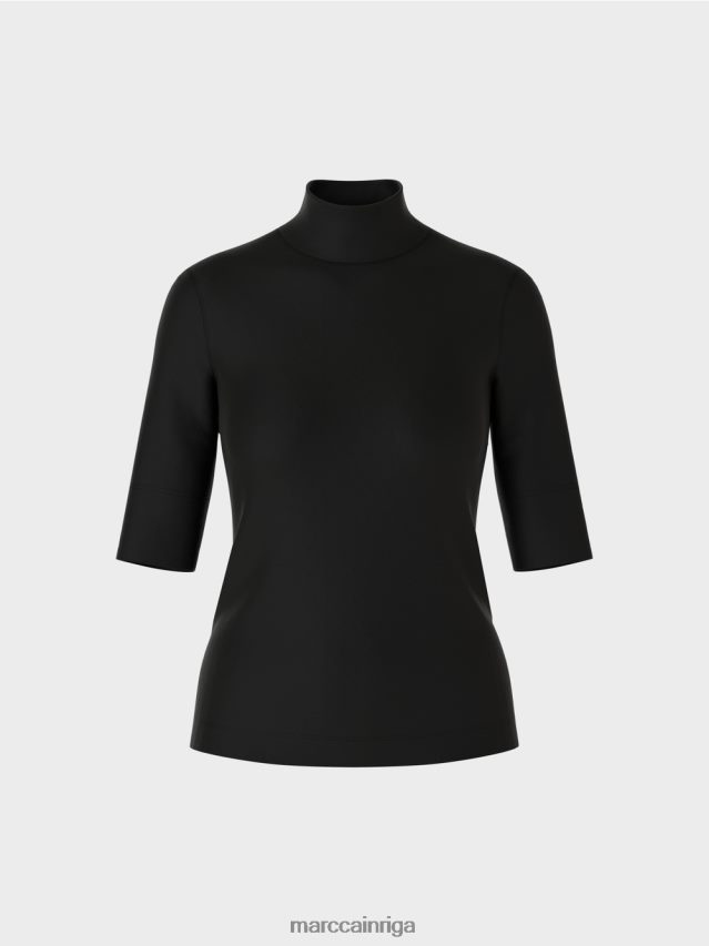 apģērbs melns VRBHXD1311 Marc Cain krekls ar stāvapkakli un 3/4 piedurknēm