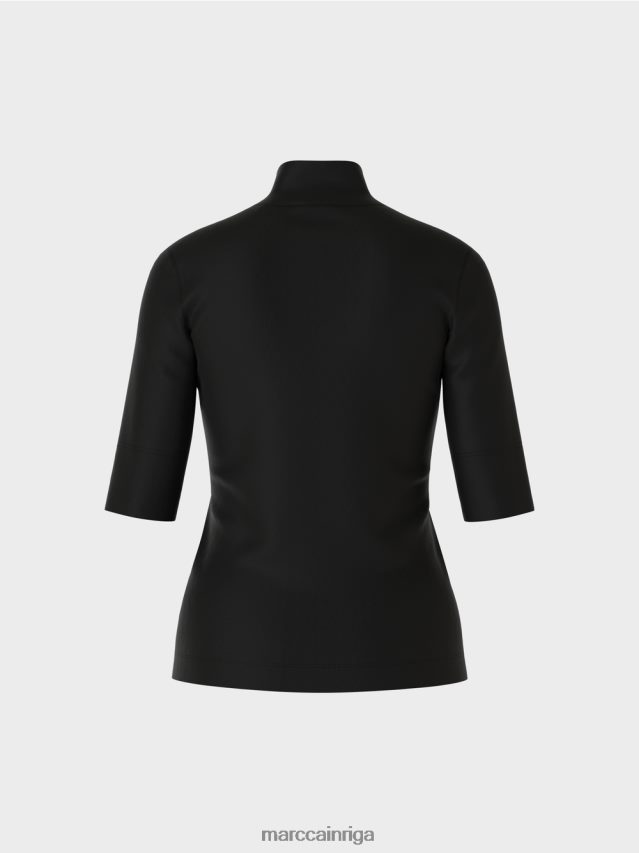 apģērbs melns VRBHXD1311 Marc Cain krekls ar stāvapkakli un 3/4 piedurknēm