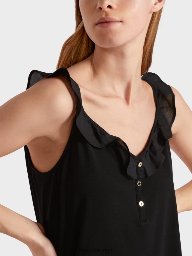 apģērbs melns VRBHXD1369 Marc Cain gaisīgs tops ar volānu