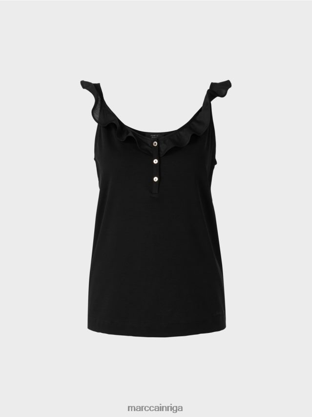 apģērbs melns VRBHXD1369 Marc Cain gaisīgs tops ar volānu