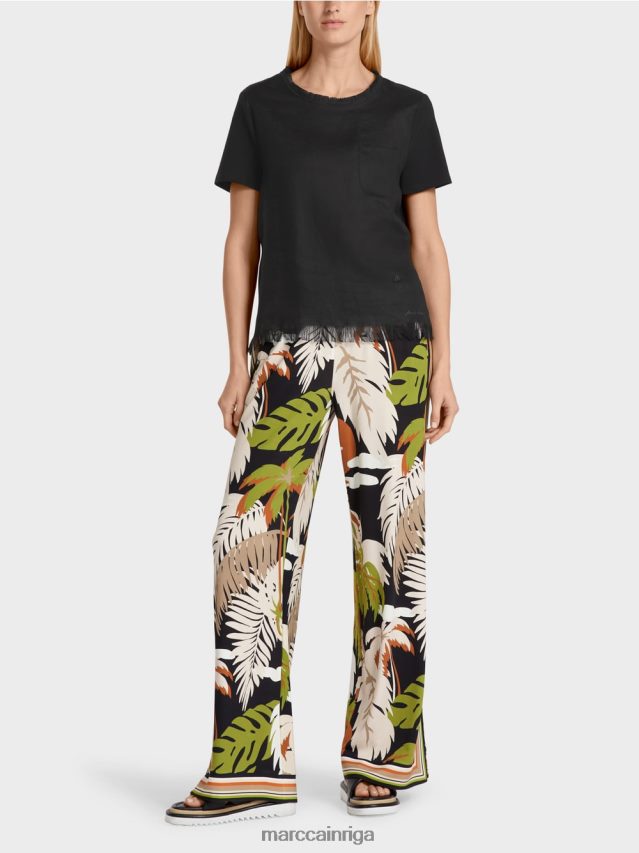 apģērbs melns VRBHXD1396 Marc Cain bārkstīm t-krekls