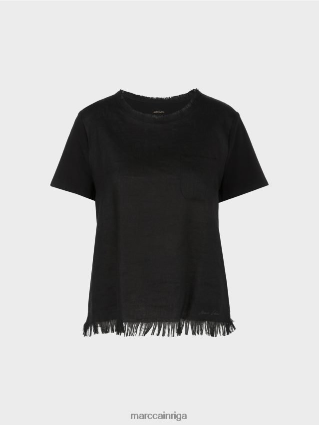 apģērbs melns VRBHXD1396 Marc Cain bārkstīm t-krekls