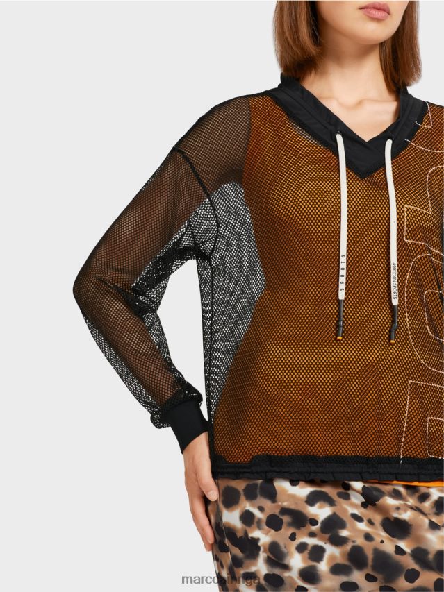 apģērbs melns VRBHXD1435 Marc Cain caurspīdīgs sieta krekls