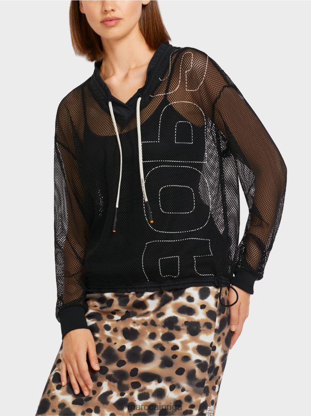 apģērbs melns VRBHXD1435 Marc Cain caurspīdīgs sieta krekls