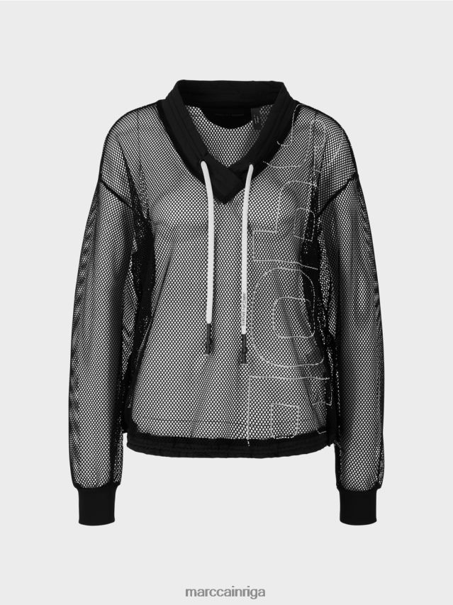 apģērbs melns VRBHXD1435 Marc Cain caurspīdīgs sieta krekls