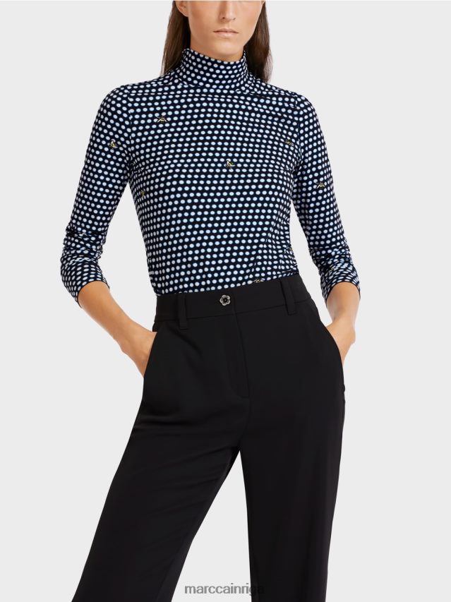 apģērbs melns VRBHXD1440 Marc Cain tops ar garām piedurknēm ar stāvapkakli