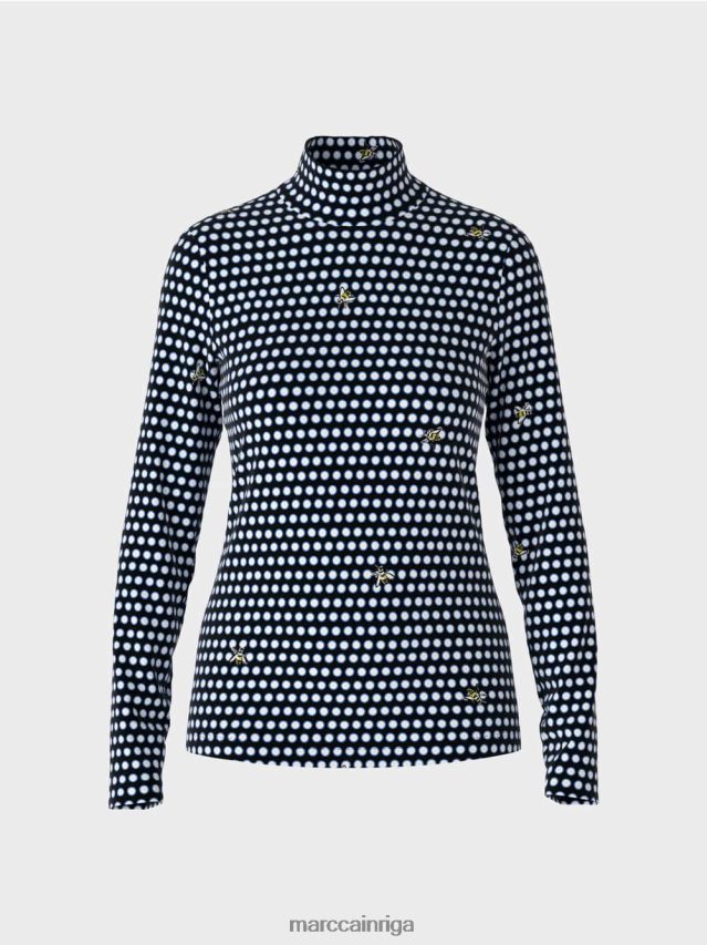 apģērbs melns VRBHXD1440 Marc Cain tops ar garām piedurknēm ar stāvapkakli