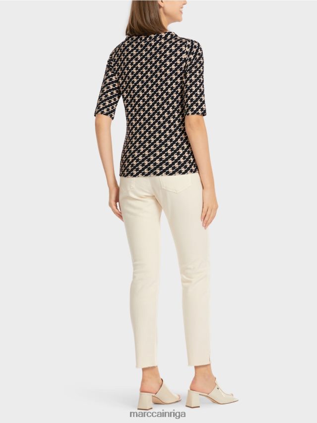 apģērbs melns VRBHXD1444 Marc Cain t-krekls ar ganu pledu