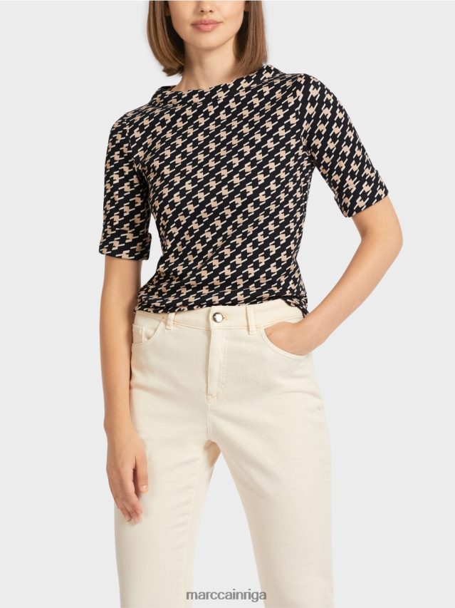 apģērbs melns VRBHXD1444 Marc Cain t-krekls ar ganu pledu