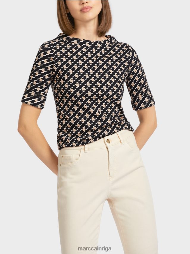 apģērbs melns VRBHXD1444 Marc Cain t-krekls ar ganu pledu