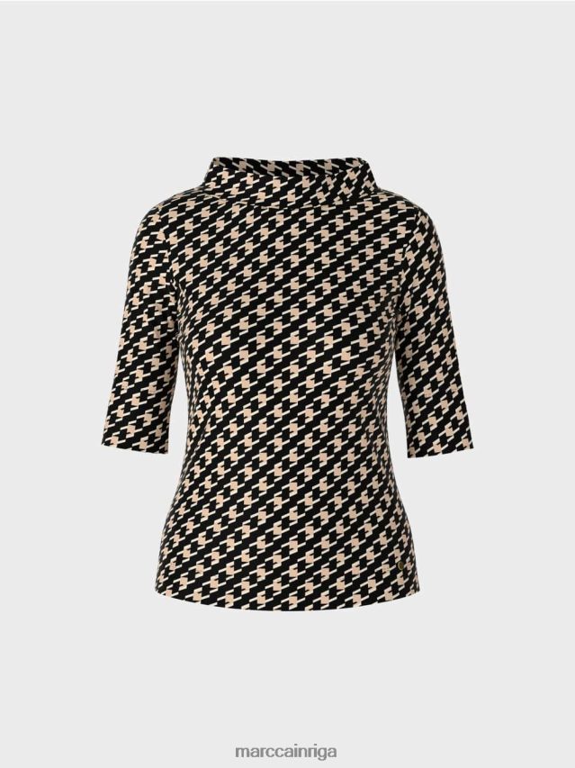 apģērbs melns VRBHXD1444 Marc Cain t-krekls ar ganu pledu