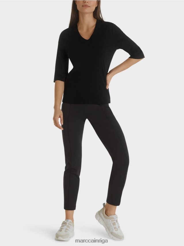 apģērbs melns VRBHXD1461 Marc Cain kokvilnas rievotu džersija krekls