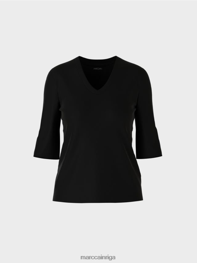 apģērbs melns VRBHXD1461 Marc Cain kokvilnas rievotu džersija krekls