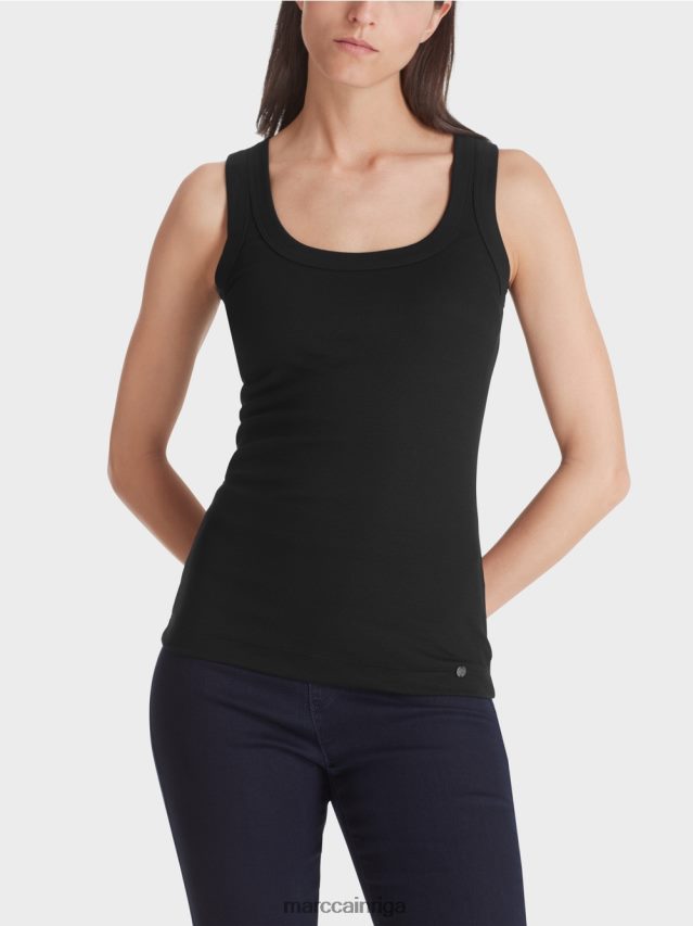 apģērbs melns VRBHXD1468 Marc Cain smalkas rievotas tvertnes augšdaļa