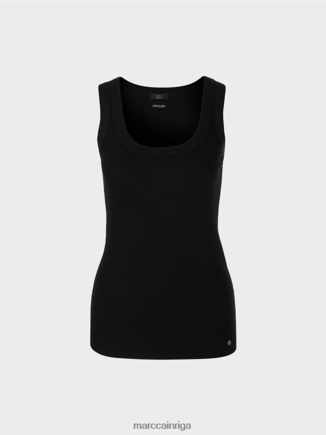 apģērbs melns VRBHXD1468 Marc Cain smalkas rievotas tvertnes augšdaļa