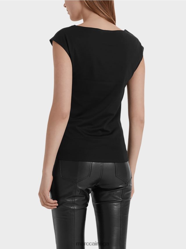 apģērbs melns VRBHXD1476 Marc Cain pamata tops ar platu kakla izgriezumu