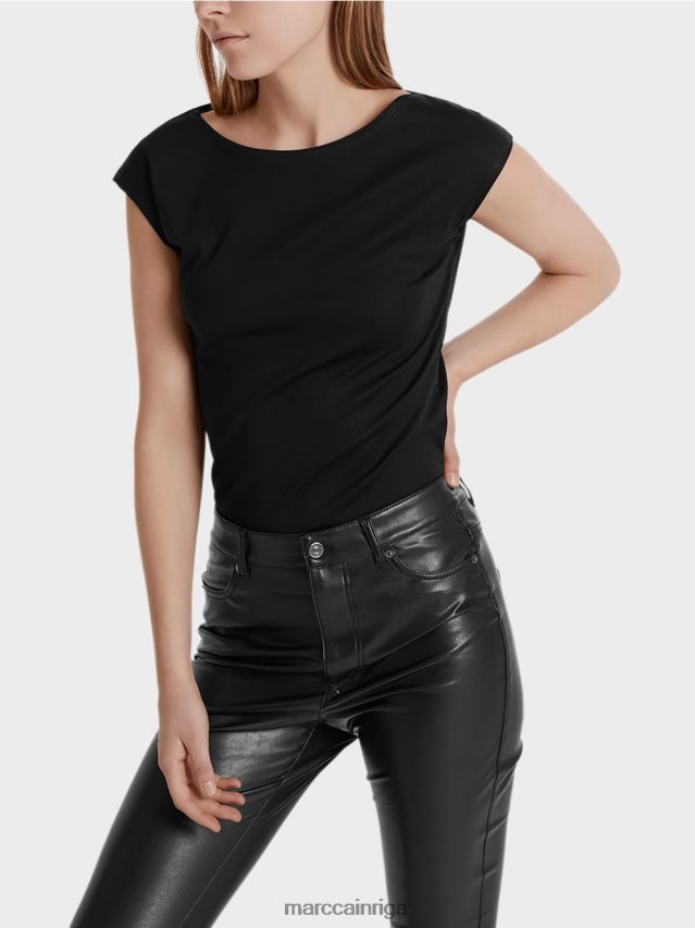apģērbs melns VRBHXD1476 Marc Cain pamata tops ar platu kakla izgriezumu