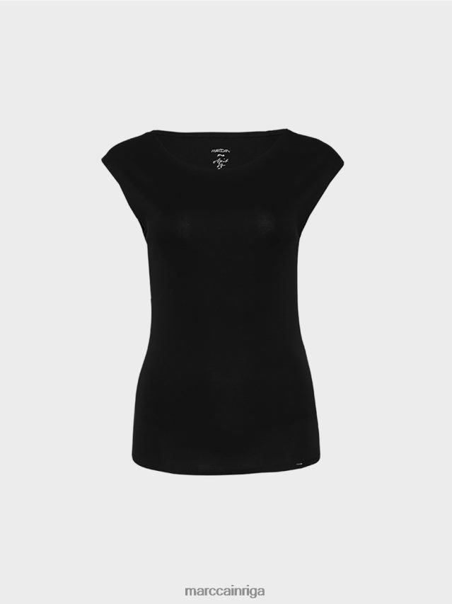apģērbs melns VRBHXD1476 Marc Cain pamata tops ar platu kakla izgriezumu