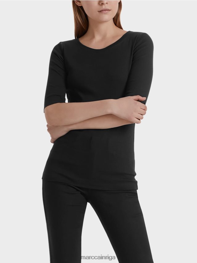 apģērbs melns VRBHXD1480 Marc Cain krekls ar apaļu apkakli ar īsām piedurknēm