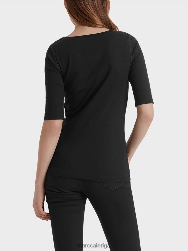 apģērbs melns VRBHXD1480 Marc Cain krekls ar apaļu apkakli ar īsām piedurknēm