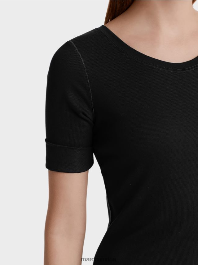 apģērbs melns VRBHXD1480 Marc Cain krekls ar apaļu apkakli ar īsām piedurknēm