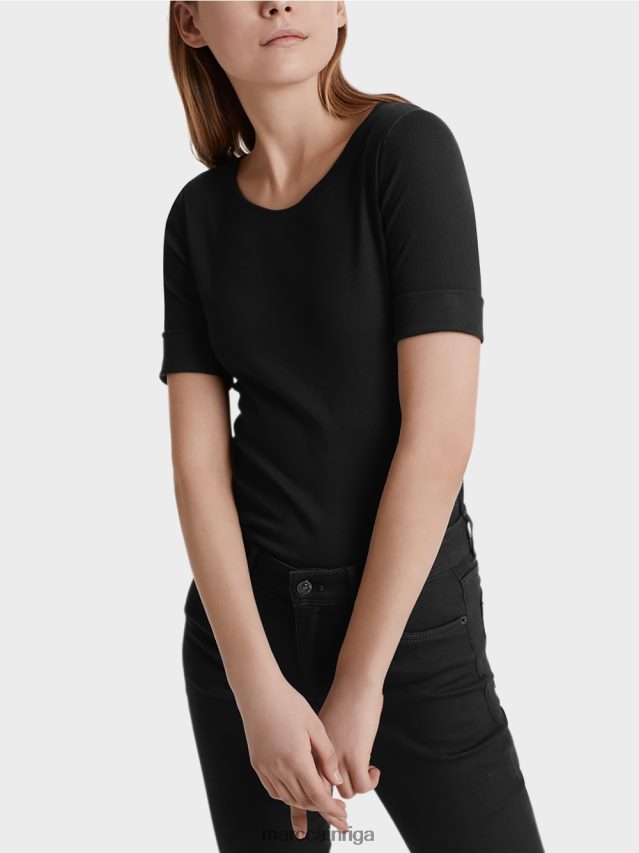 apģērbs melns VRBHXD1480 Marc Cain krekls ar apaļu apkakli ar īsām piedurknēm