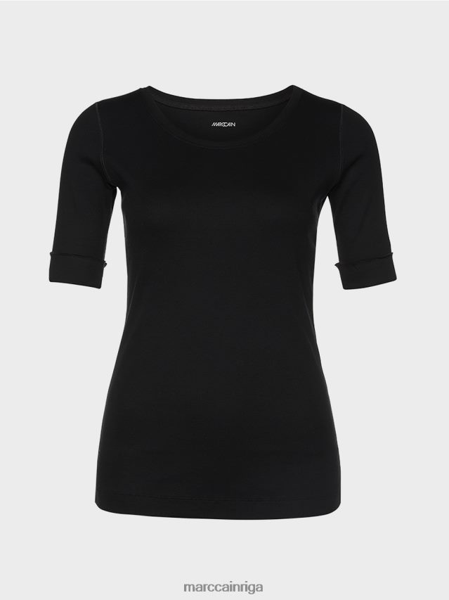 apģērbs melns VRBHXD1480 Marc Cain krekls ar apaļu apkakli ar īsām piedurknēm