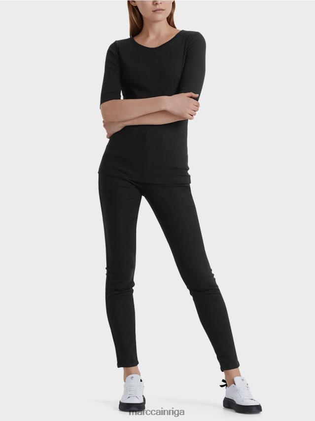 apģērbs melns VRBHXD1480 Marc Cain krekls ar apaļu apkakli ar īsām piedurknēm