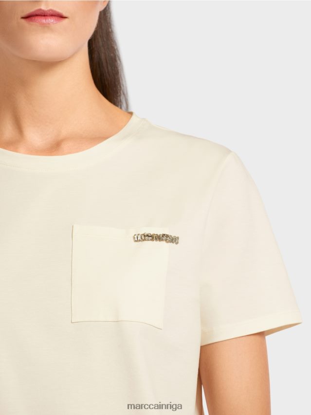 apģērbs pūderkrēms VRBHXD1455 Marc Cain T-krekls ar izrotātu krūšu kabatu