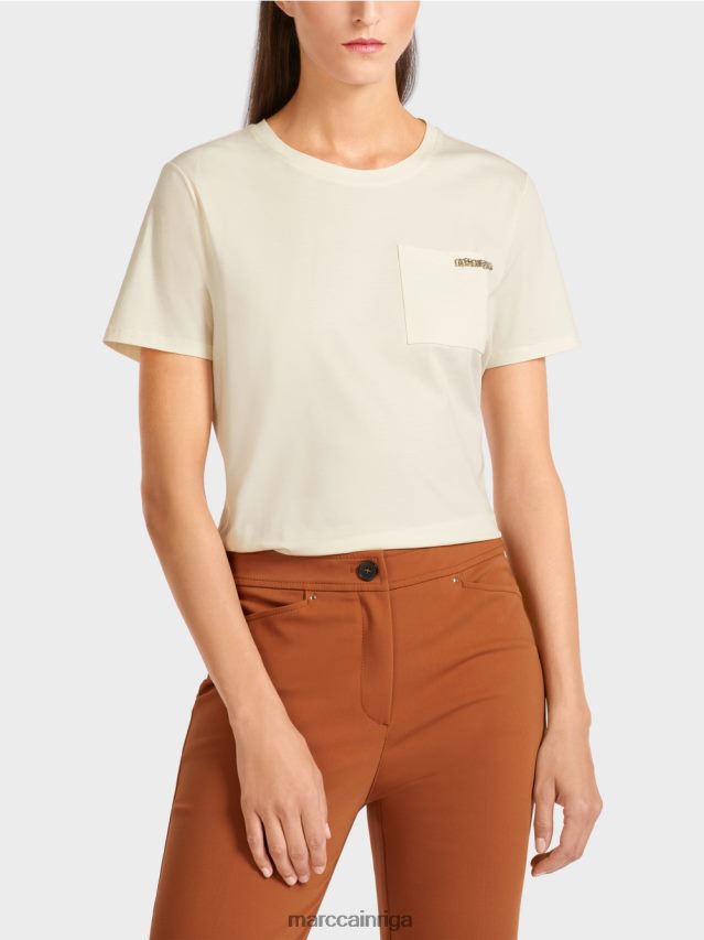 apģērbs pūderkrēms VRBHXD1455 Marc Cain T-krekls ar izrotātu krūšu kabatu