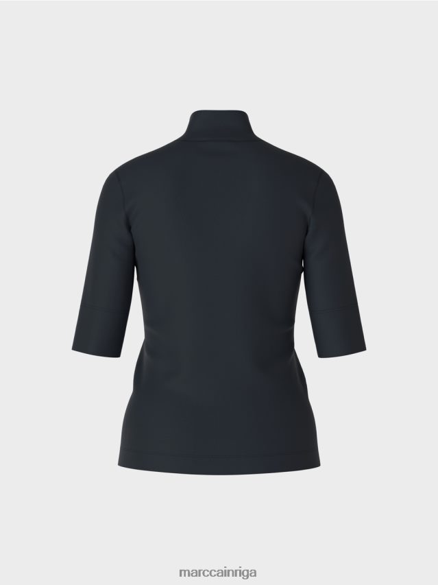 apģērbs pusnakts zils VRBHXD1230 Marc Cain krekls ar stāvapkakli un 3/4 piedurknēm