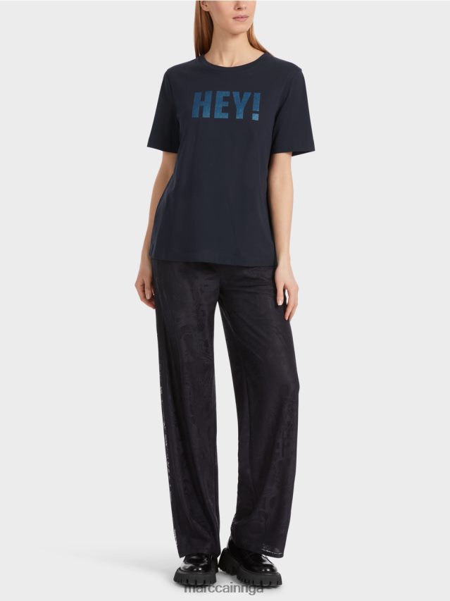 apģērbs pusnakts zils VRBHXD1240 Marc Cain \"pārdomājiet kopā\" ​​t-krekls ar spīdumiem