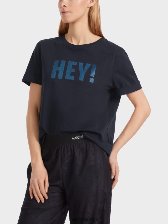 apģērbs pusnakts zils VRBHXD1240 Marc Cain \"pārdomājiet kopā\" ​​t-krekls ar spīdumiem