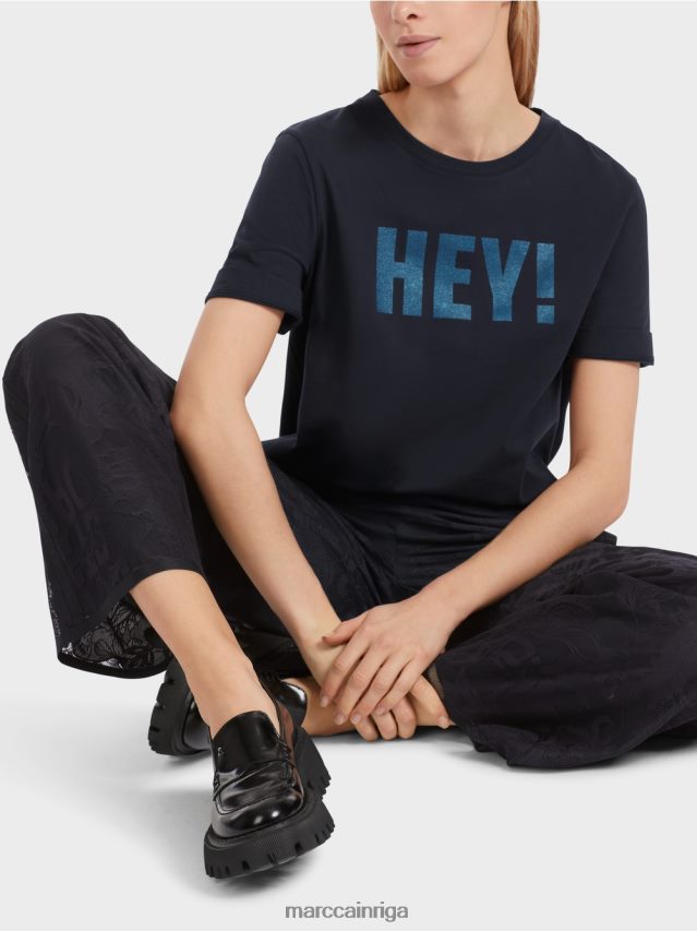 apģērbs pusnakts zils VRBHXD1240 Marc Cain \"pārdomājiet kopā\" ​​t-krekls ar spīdumiem