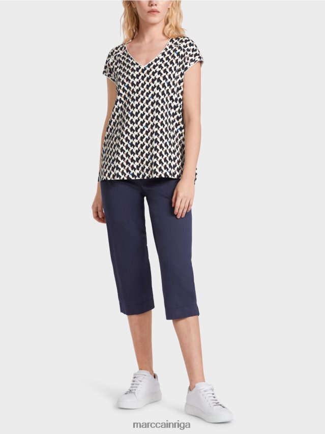 apģērbs pusnakts zils VRBHXD1355 Marc Cain raksta maisījuma rievotais t-krekls