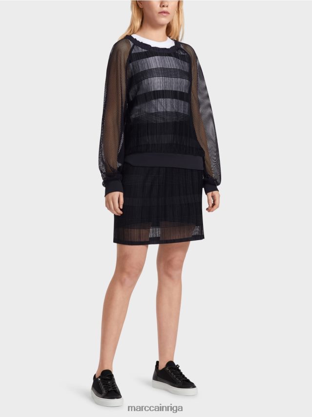 apģērbs pusnakts zils VRBHXD1360 Marc Cain caurspīdīgs t-krekls ar garām piedurknēm