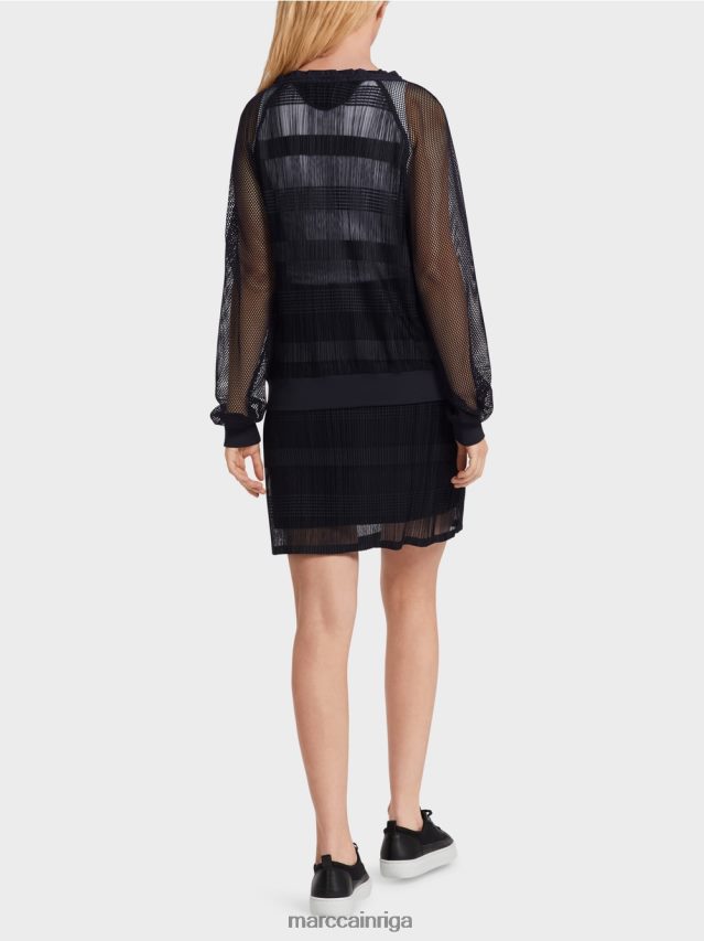 apģērbs pusnakts zils VRBHXD1360 Marc Cain caurspīdīgs t-krekls ar garām piedurknēm