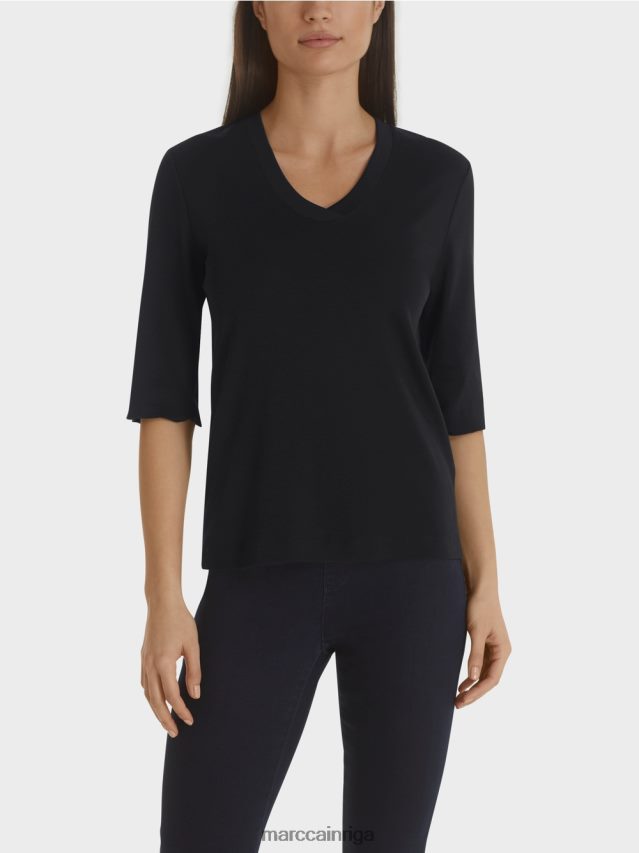 apģērbs pusnakts zils VRBHXD1460 Marc Cain kokvilnas rievotu džersija krekls